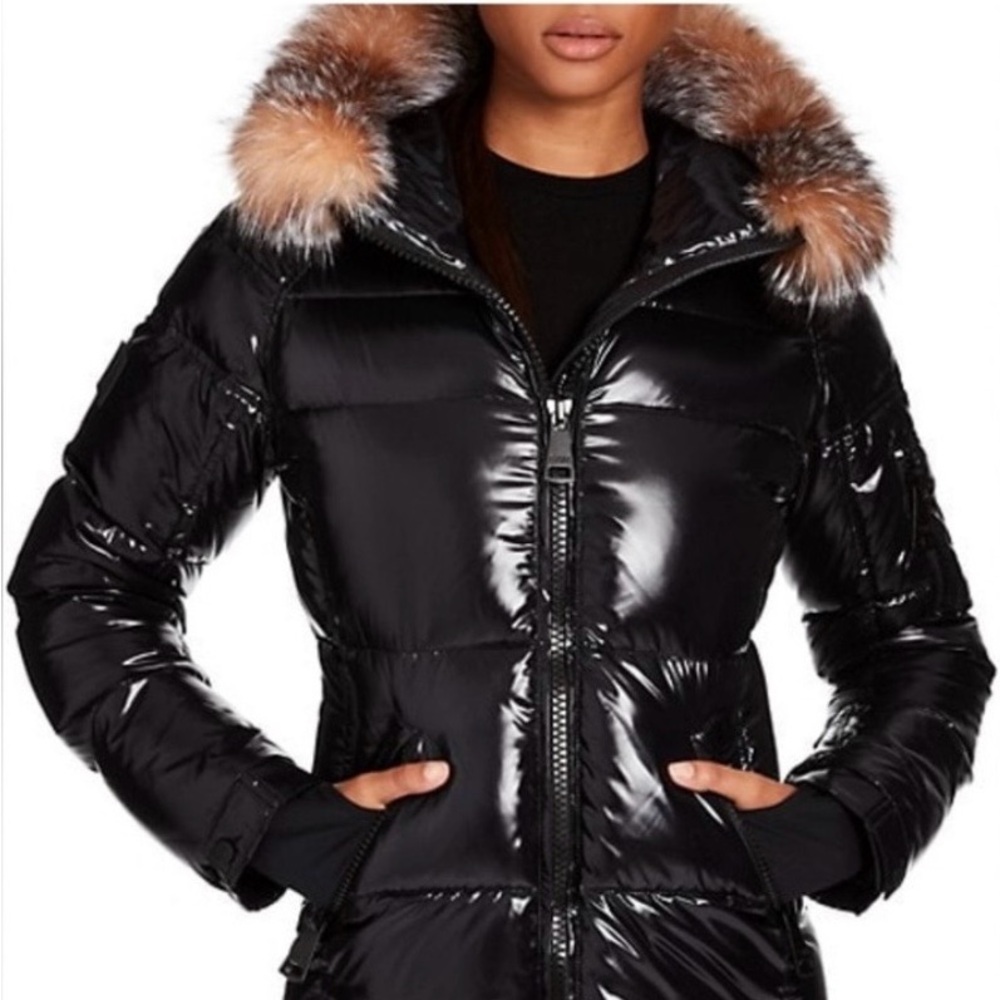 SAM. Black Puffer Jacket with Faux Fur Trim
